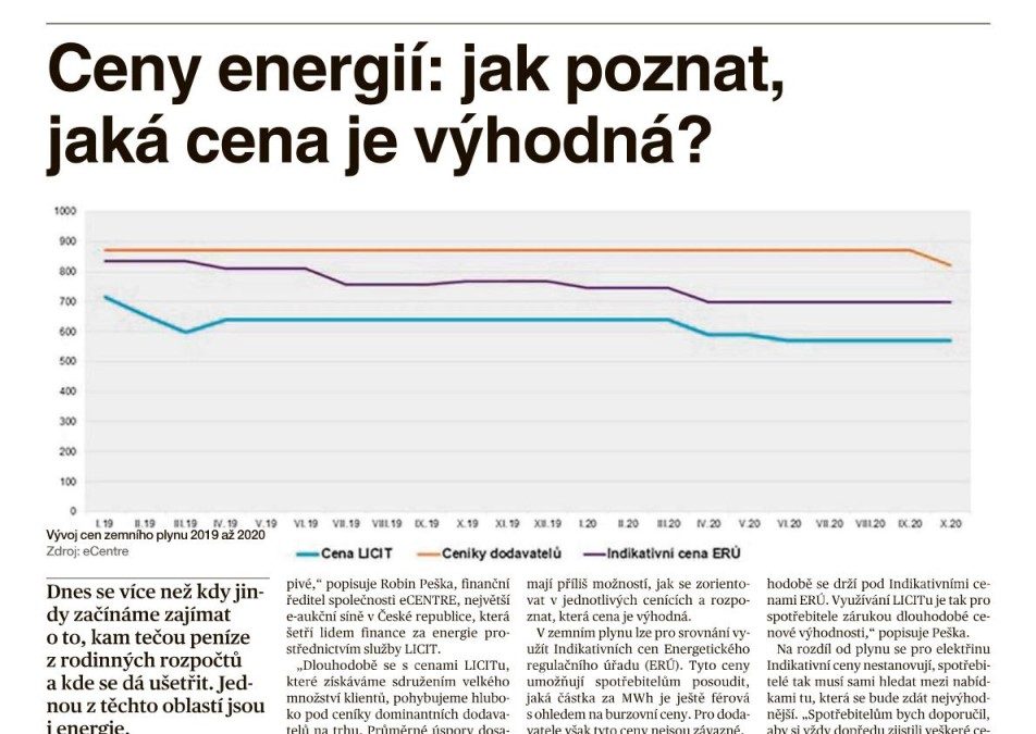 Z MÉDIÍ: JAKÁ CENA ENERGIÍ JE VÝHODNÁ? (ZDROJ: MF DNES – Energie+)